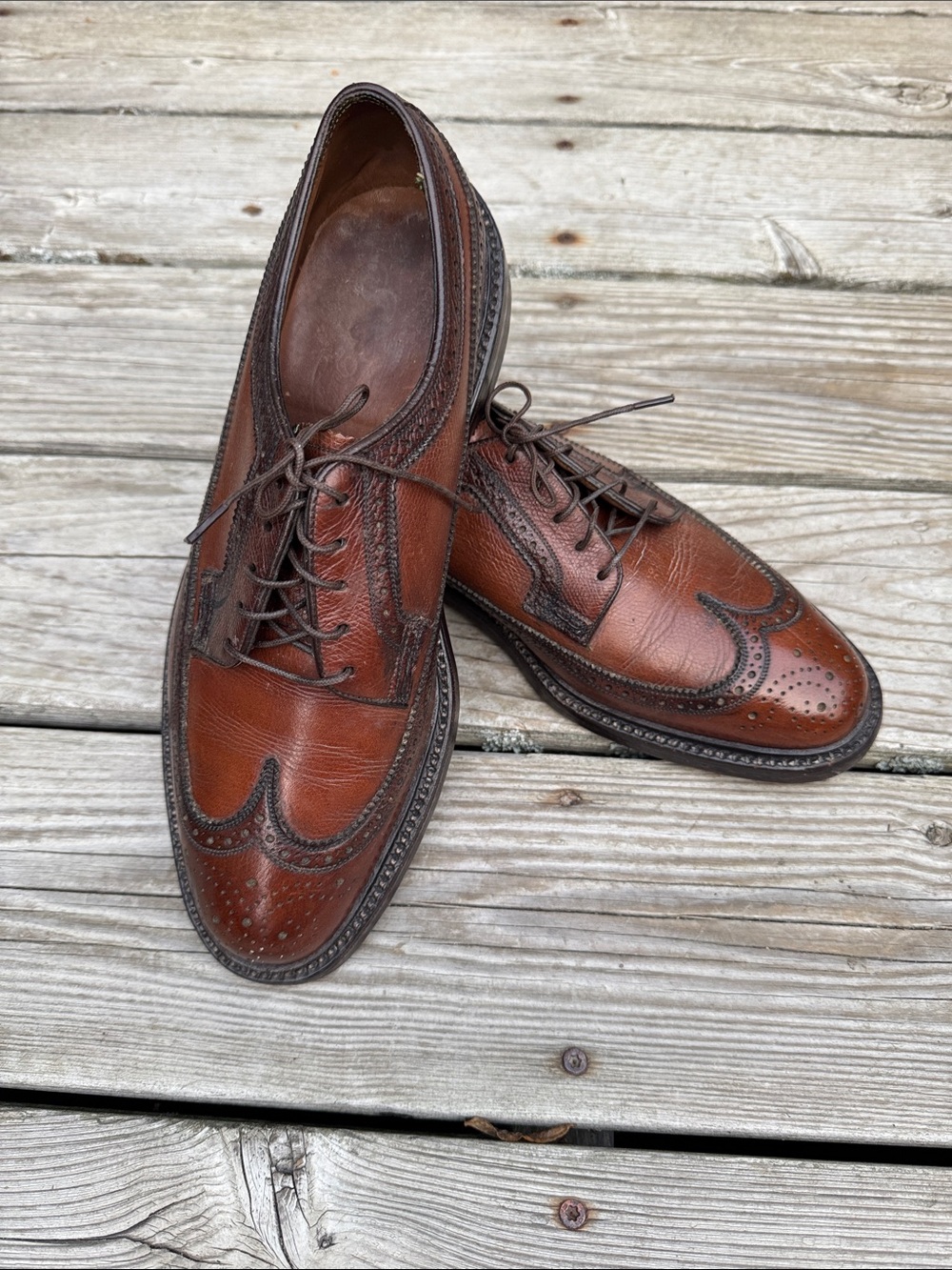 Vintage Florsheim Imperial Kenmoor 93602 Cognac Grain Longwing 8 E 1970s